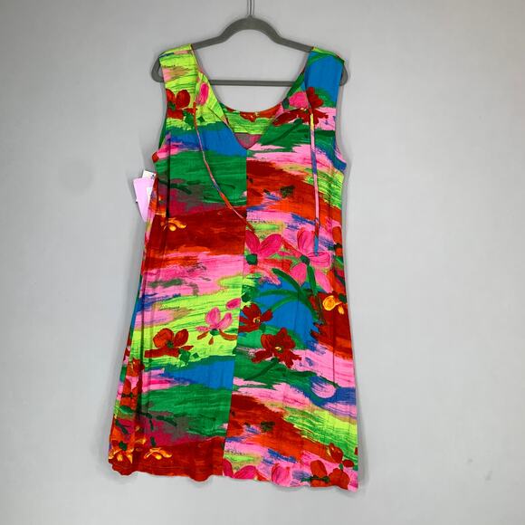 Jams World NWT Dress Red Tank Vintage Women Large Abstract Floral Paint - Picture 8 of 9